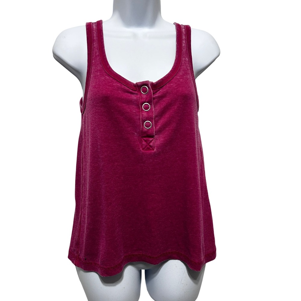 Chaser‎ Women Tank Top S Pink Henley Button Front Ribbed Y2K Layering Rachel